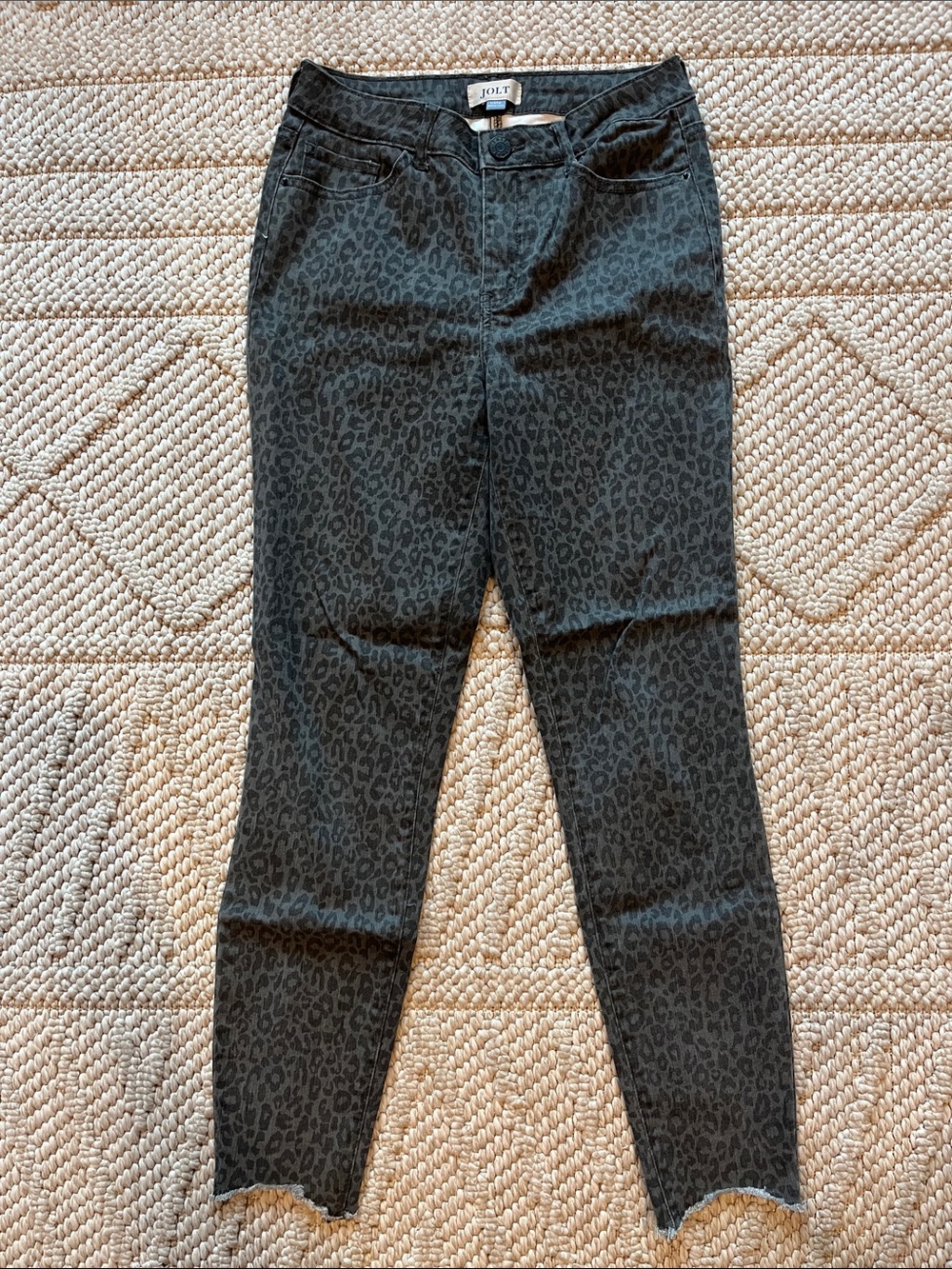 Jolt Girls' Charcoal Black Leopard Print Skinny Jeans